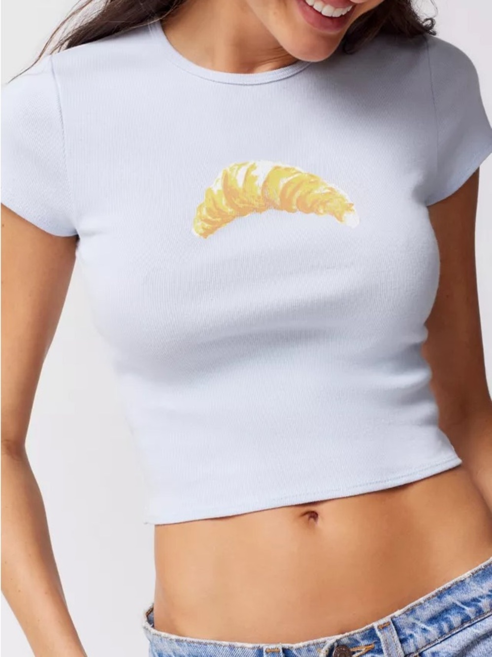 Urban Outfitters Cropped baby tee with croissant